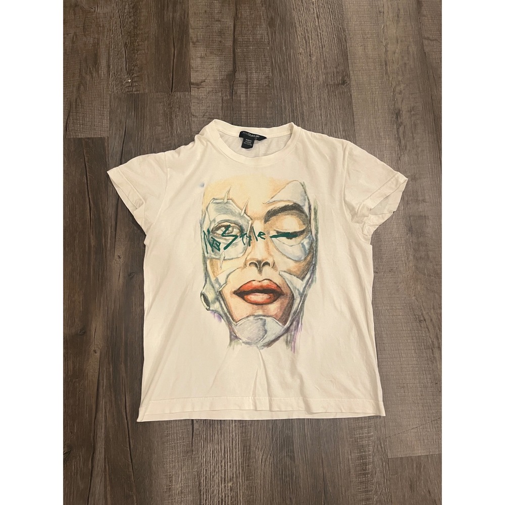 Diesel Style Lab Vintage Graphic Face T-Shirt Off White Cream Mens Large Medium